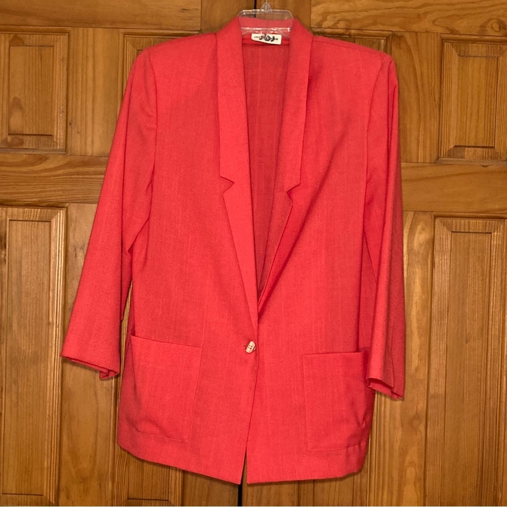 EUC JBJ Vintage 80s Blazer Long Sleeve Career Pink Orange Size L Large